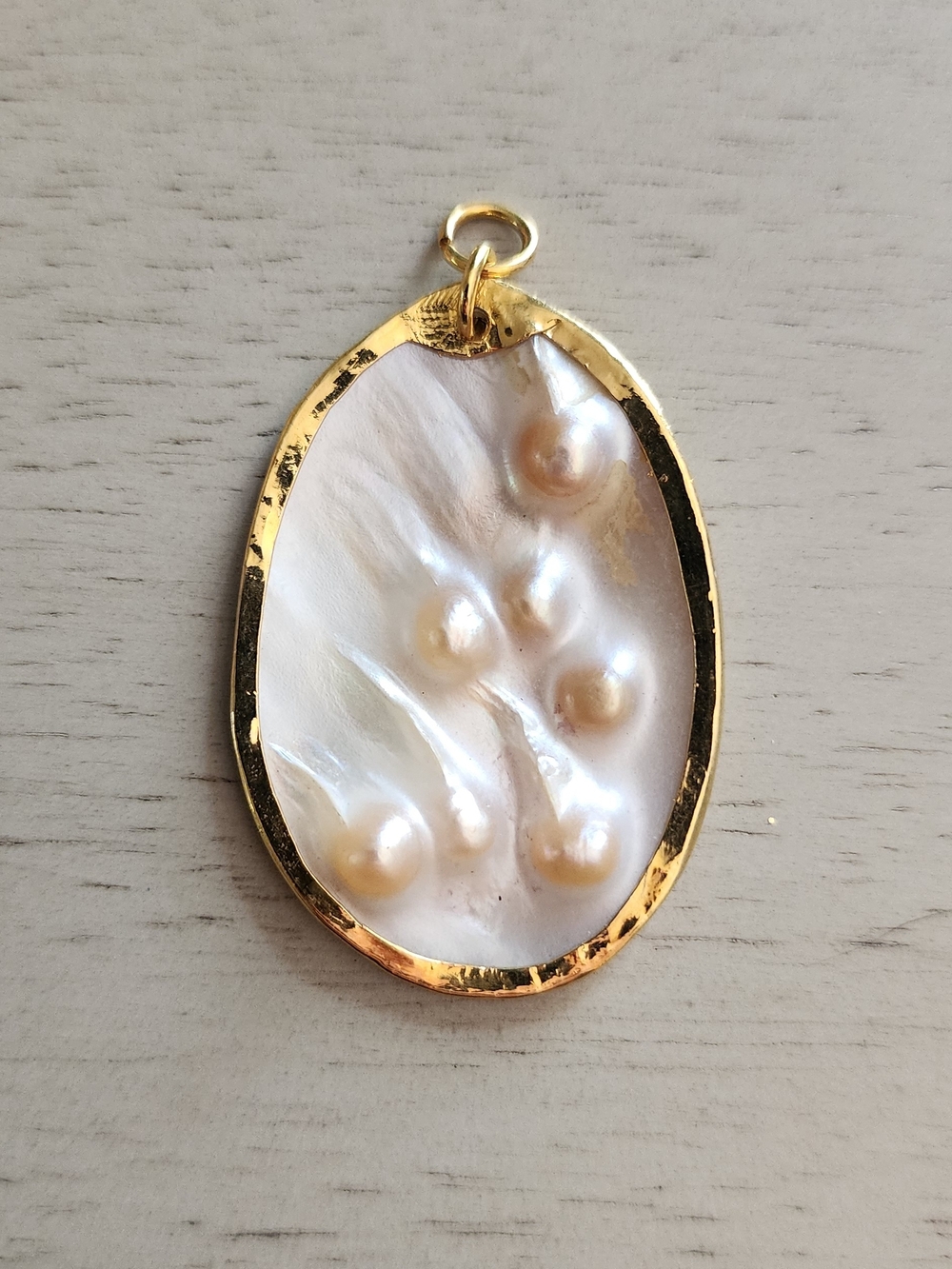 Gold-Trim White Mother-of-Pearl Pendant with Pearl Accents